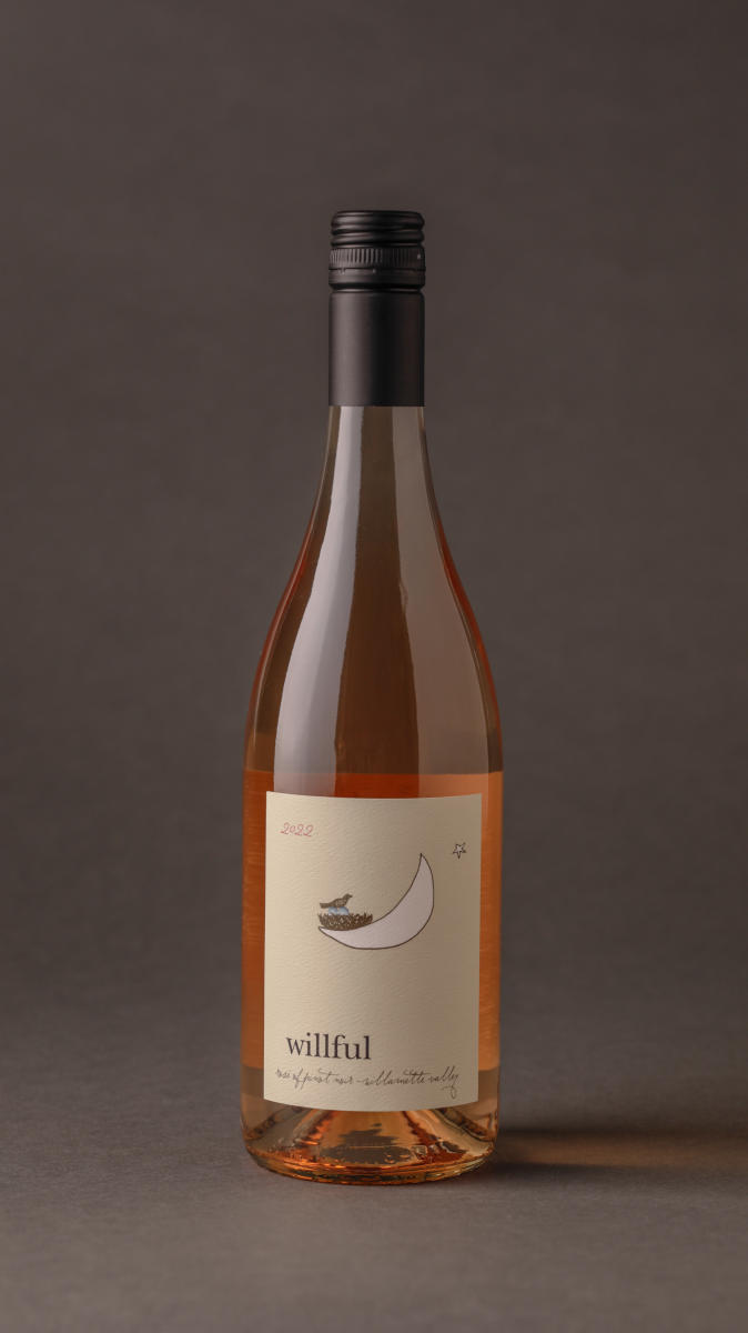 wine bottle tabletop in studio for Willful Winery